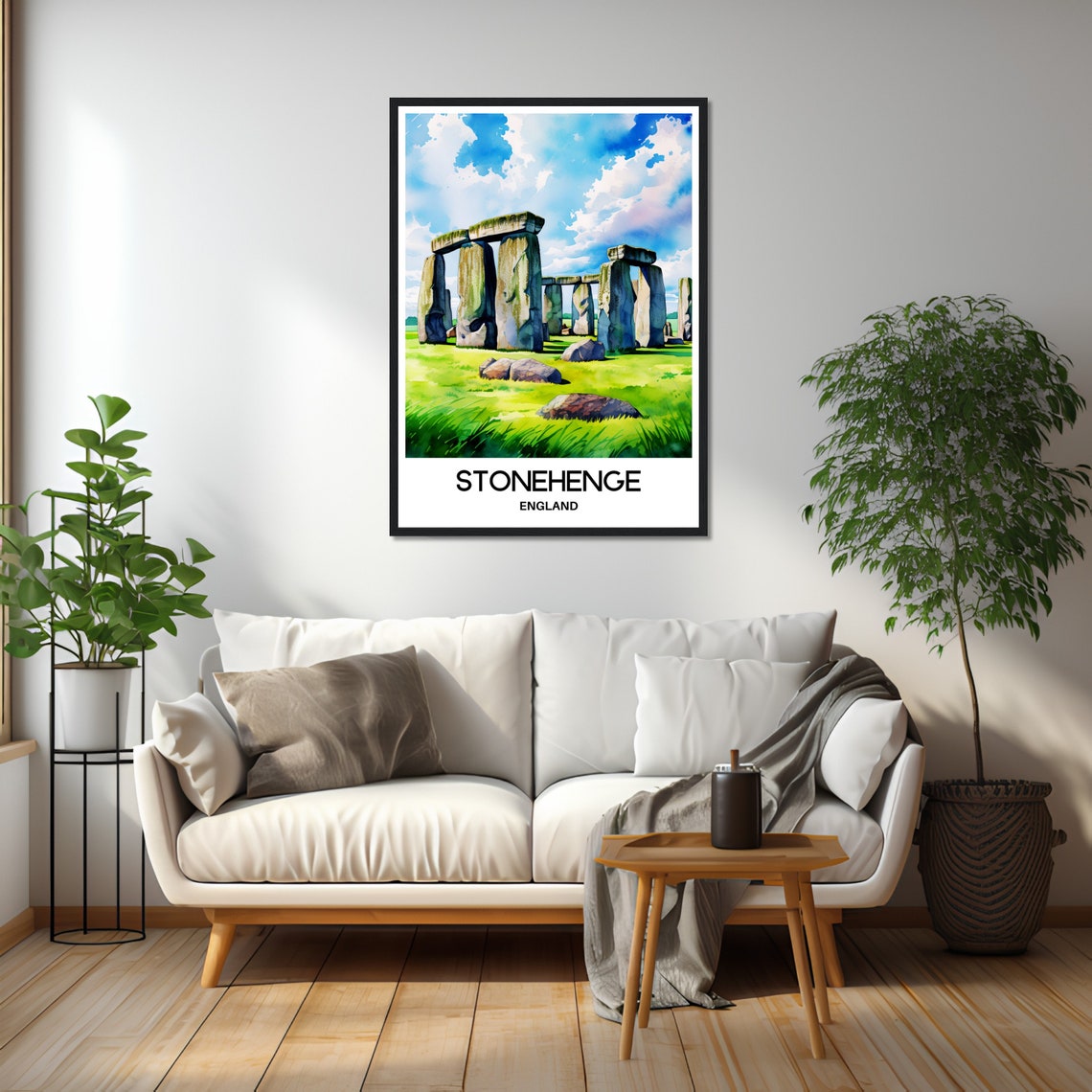 Stonehenge England Ancient Stones Watercolor on Green Field Poster - Image 2