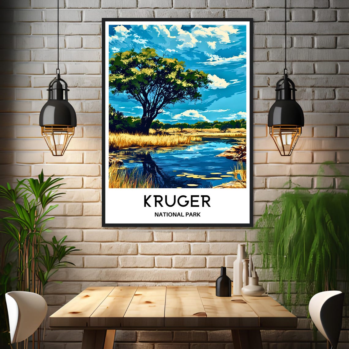 Kruger National Park Watering Hole Acacia Tree Safari Travel Poster - Image 3