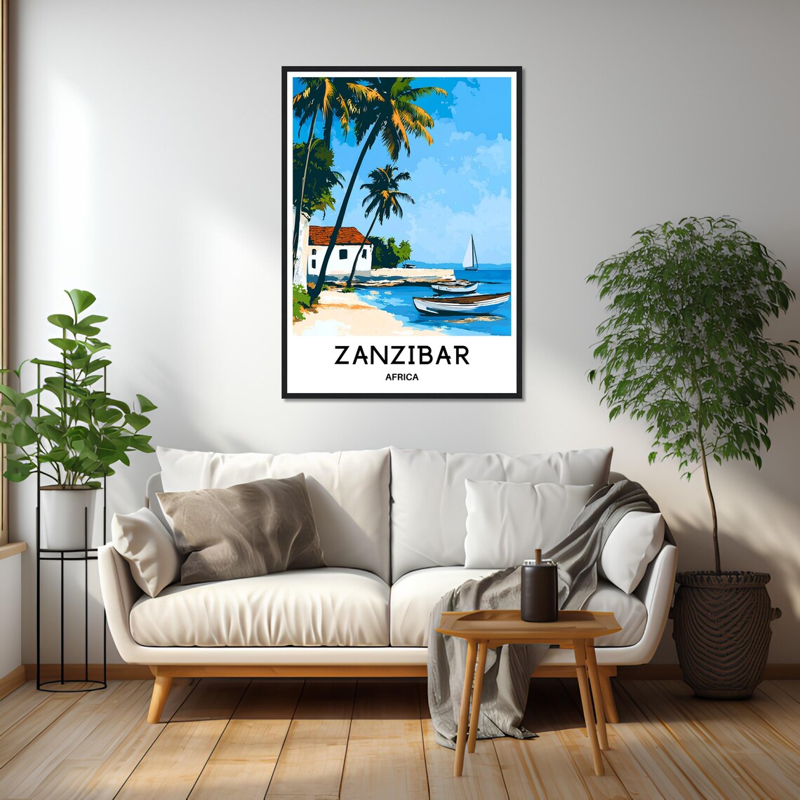 Zanzibar Africa Palm Beach Boats And Sailboat Island Scene Poster - Image 2