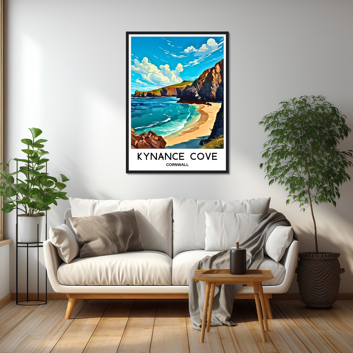 Kynance Cove Cornwall Vintage Travel Cliffside Beach Scene Poster - Image 2