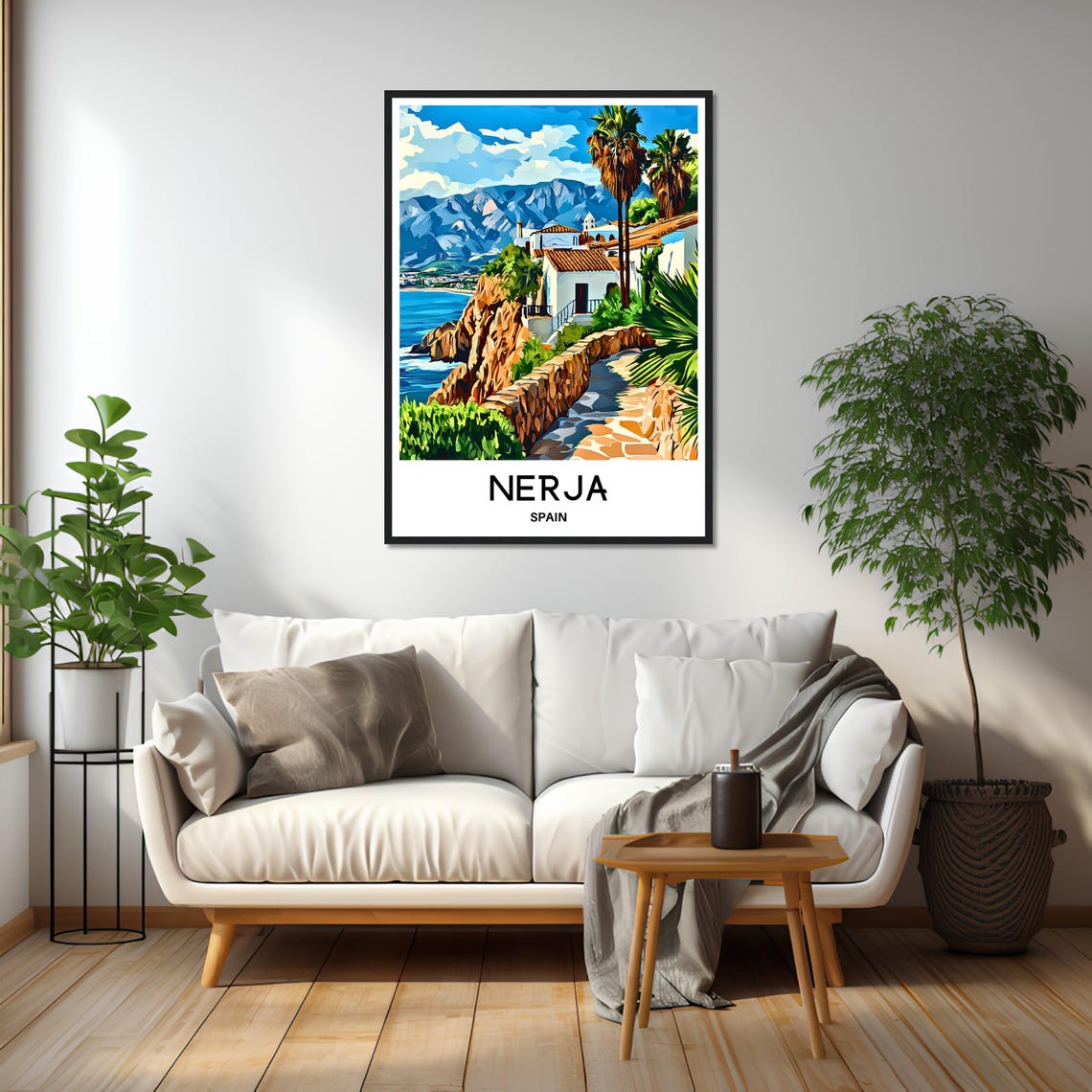 Nerja Spain White Village Path Above the Sea With Palms Poster - Image 2