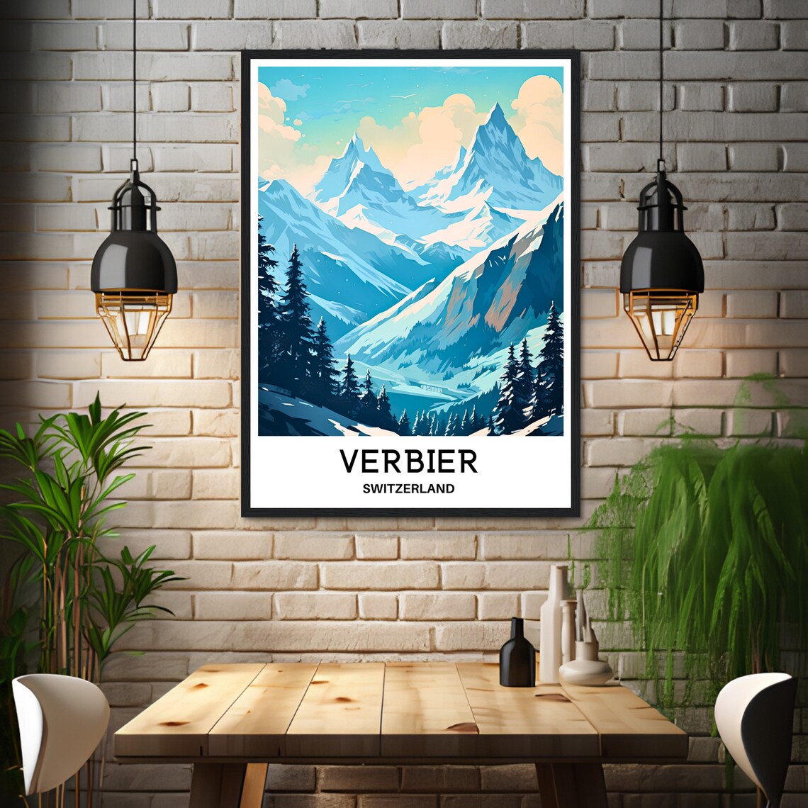 Verbier Switzerland Snowy Alpine Peaks Ski Resort Travel Poster - Image 3