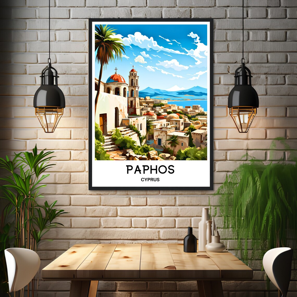 Paphos Cyprus Old Town Domed Church Harbor Travel Art Poster - Image 3