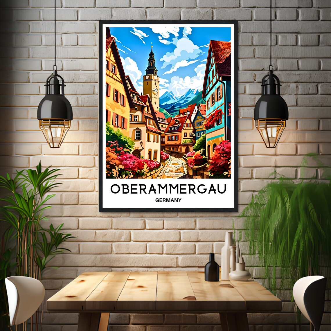 Oberammergau Germany Vintage Travel Alpine Village Scene Poster - Image 3
