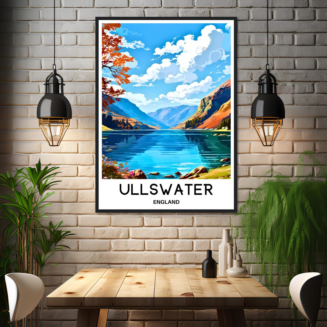 Ullswater Lake District England Vibrant Illustration Travel Poster - Image 3