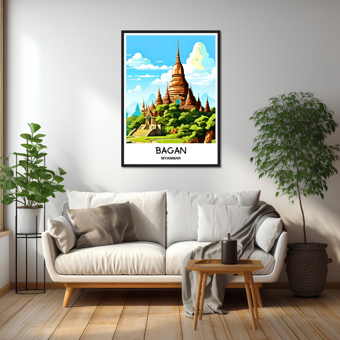 Bagan Myanmar Golden Spired Temple Daytime Gardens Travel Poster - Image 2
