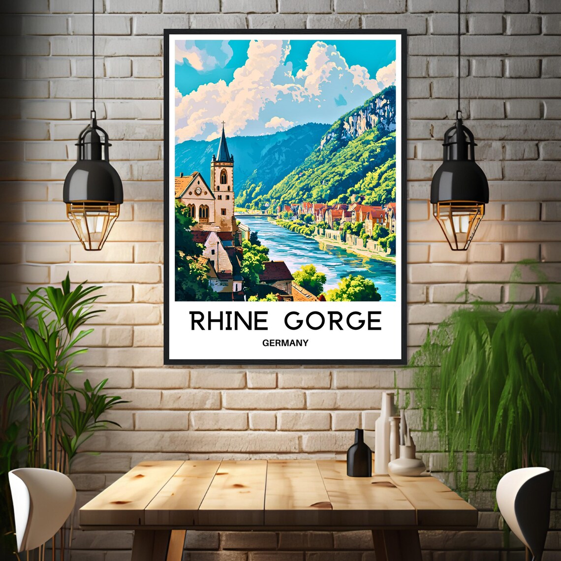 Rhine Gorge Germany Riverside Town Church Scenic Travel Poster - Image 3