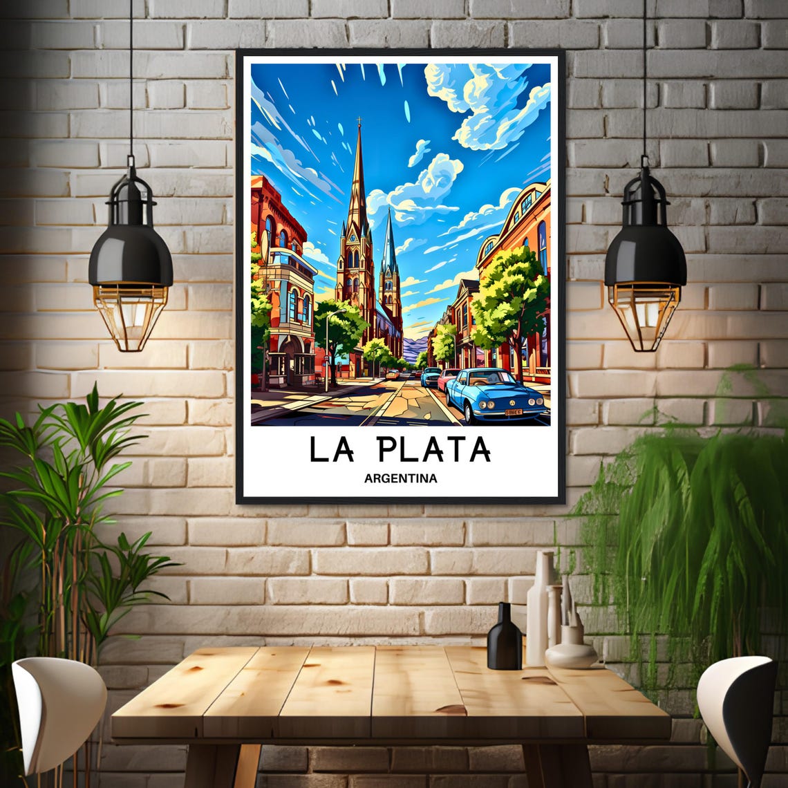 La Plata Cathedral Twin Spires Street Scene Argentina Poster - Image 3