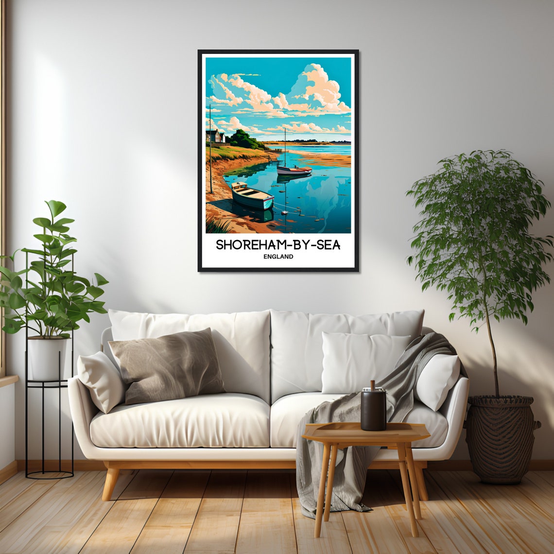 Shoreham-By-Sea England Sailboats Calm Riverbank Daytime View Poster - Image 2