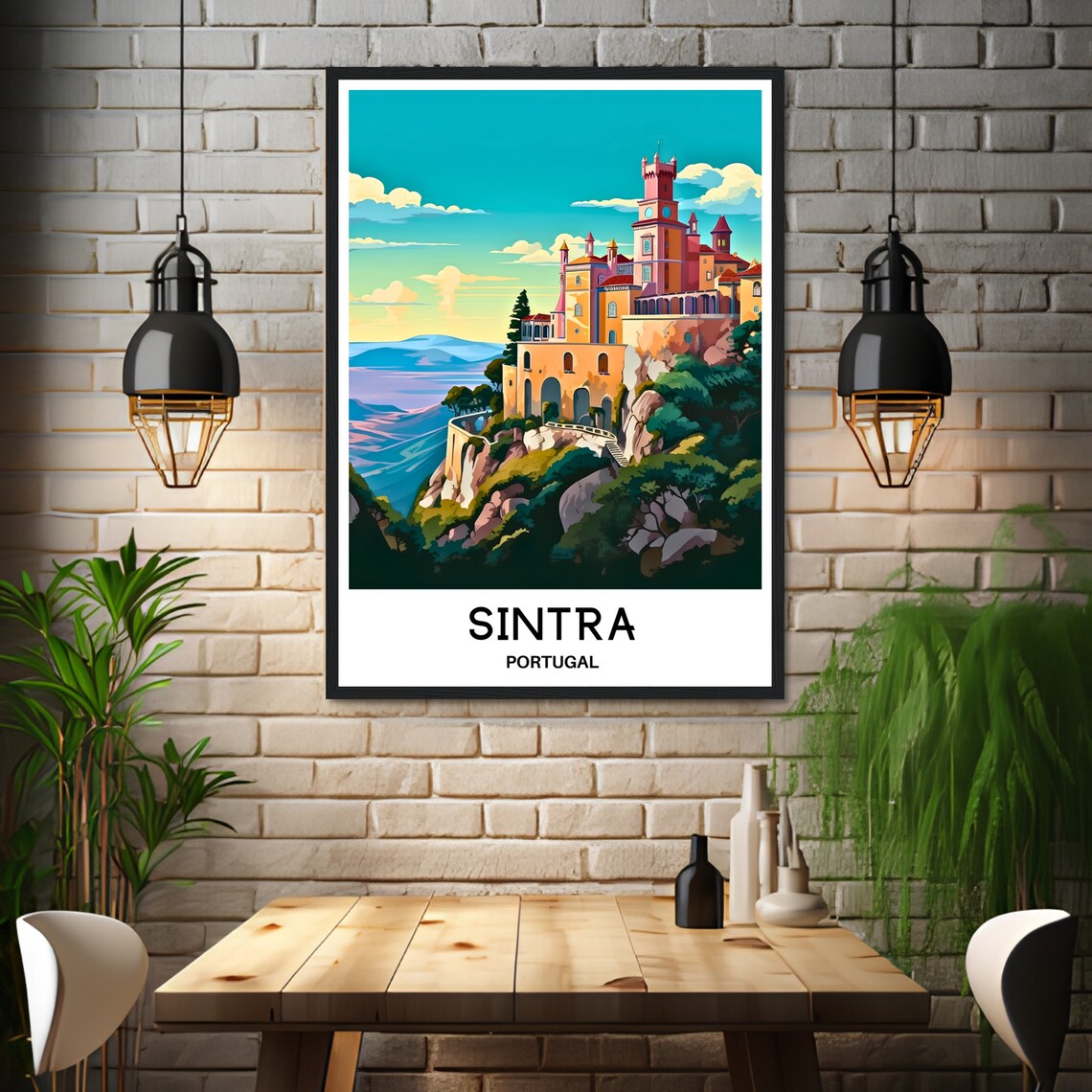 Sintra Portugal Colorful Pena Palace on a Hilltop Travel Poster - Image 3