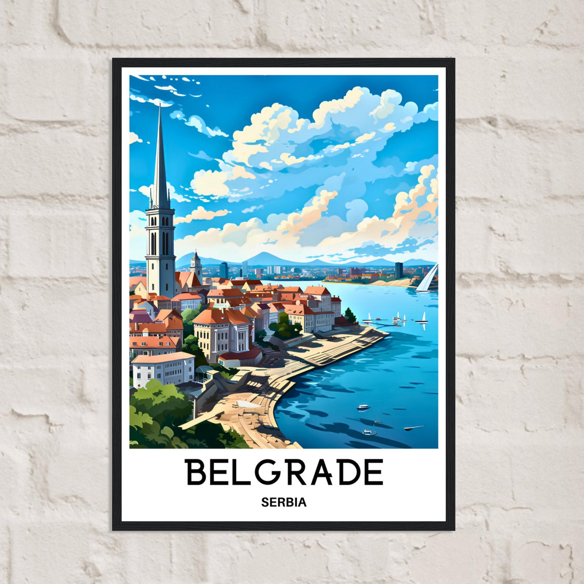 Belgrade Serbia Old Town Cathedral Spire River Promenade Poster - Image 3