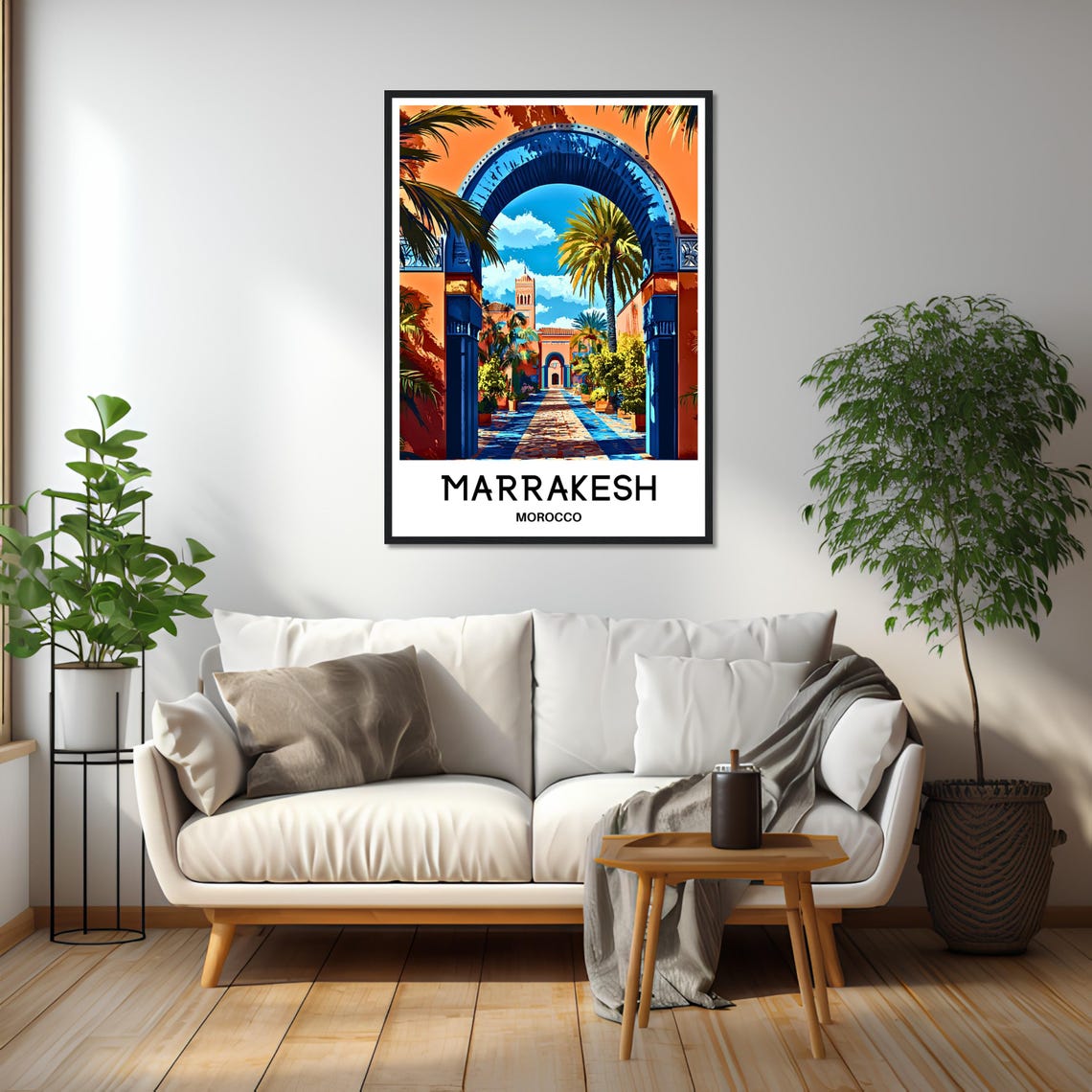 Marrakesh Morocco Blue Arch Palm Tree Courtyard Travel Poster - Image 2