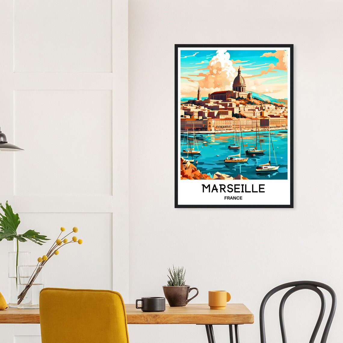 Marseille France Old Harbor With Sailboats And Basilica Travel Poster - Image 3