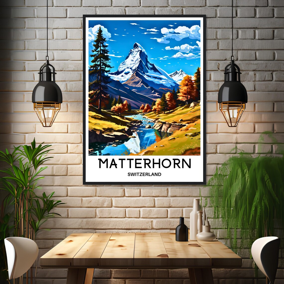 Matterhorn Switzerland Snowy Peak Autumn Scene Travel Poster - Image 3