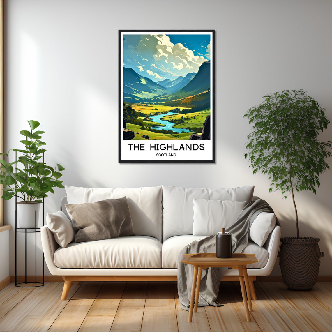 Scottish Highlands Green Valley River Mountains Travel Poster - Image 2
