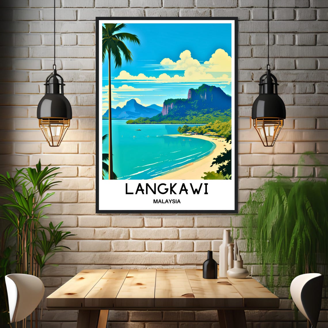 Langkawi Malaysia Turquoise Beach Palm Paradise Illustration Poster - Image 3