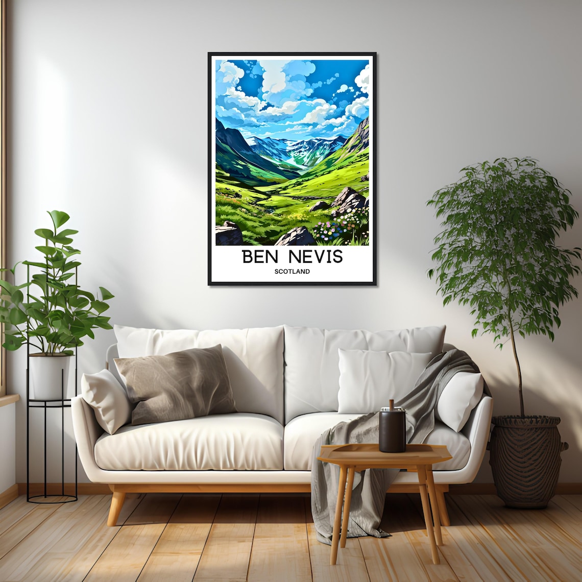 Ben Nevis Scotland Green Valley Snow Capped Peaks Wildflowers Poster - Image 2