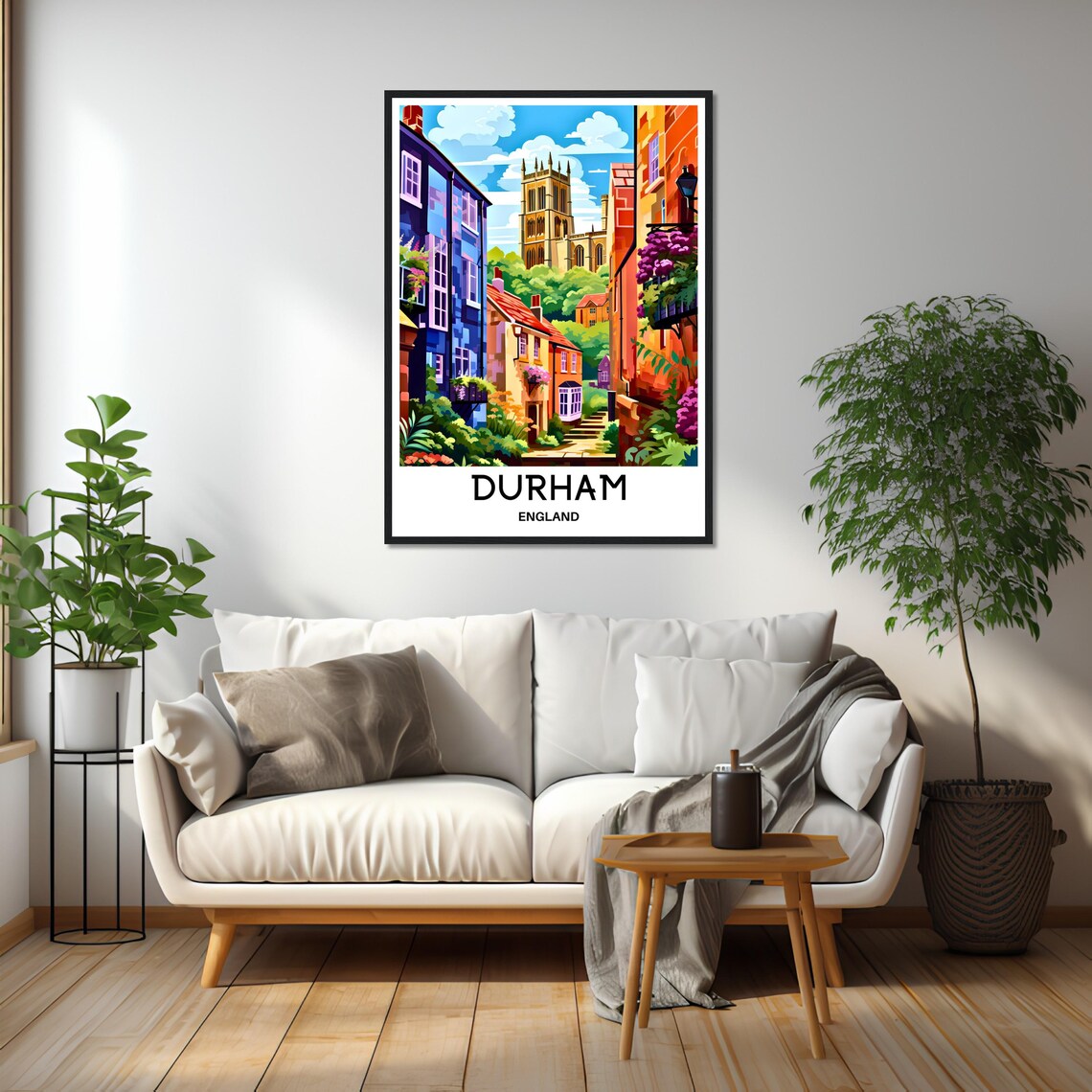 Durham England Colorful Historic Cathedral Street Illustration Poster - Image 2