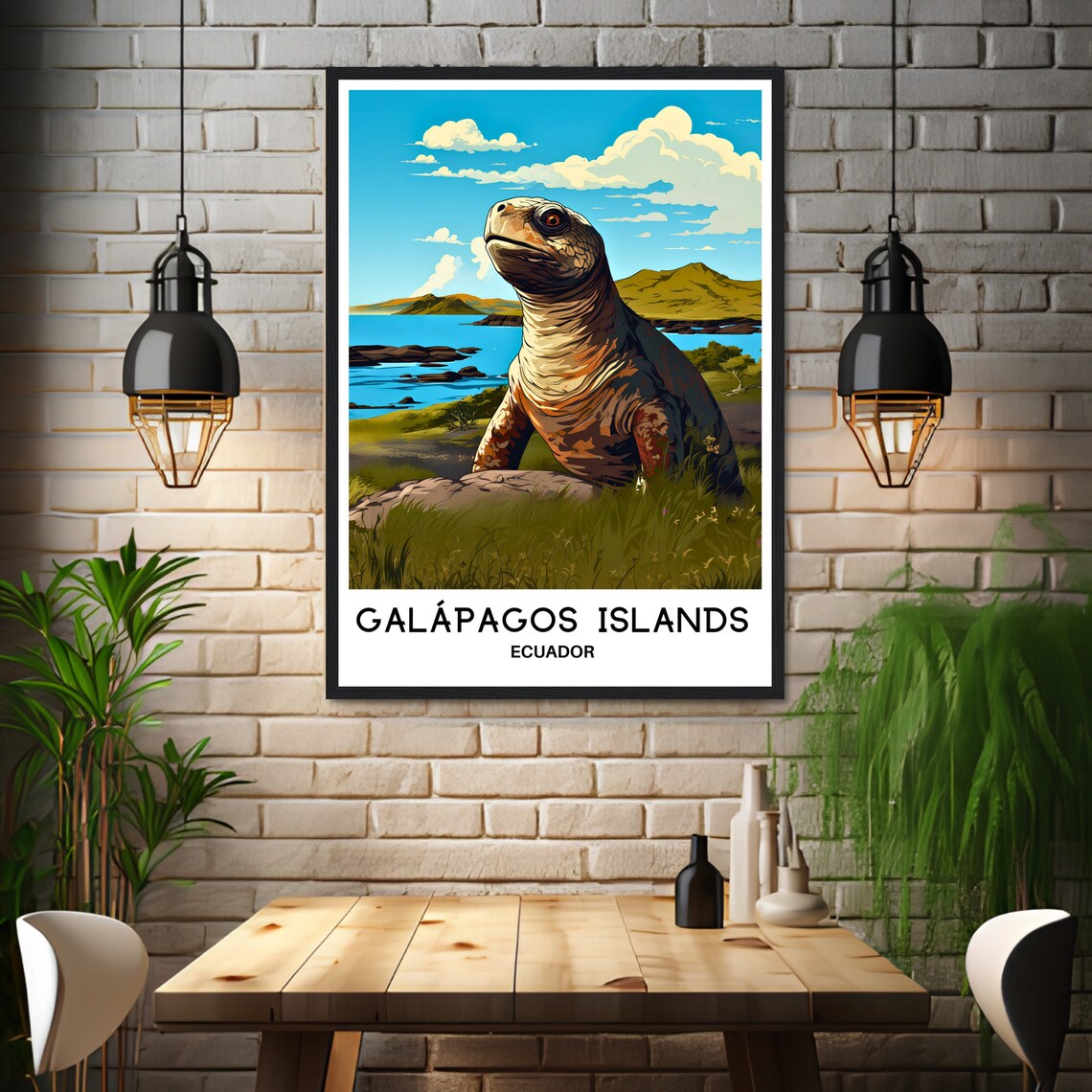 Galapagos Islands Ecuador Giant Tortoise Wildlife Travel Art Poster - Image 3
