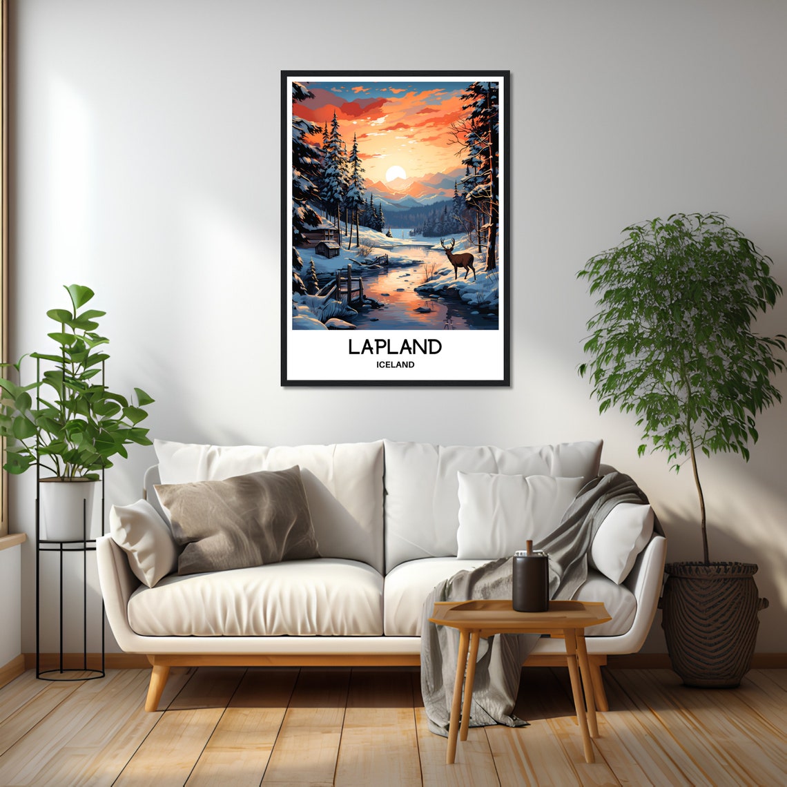 Lapland Iceland Snowy Forest Deer Sunset Winter Travel Poster - Image 2