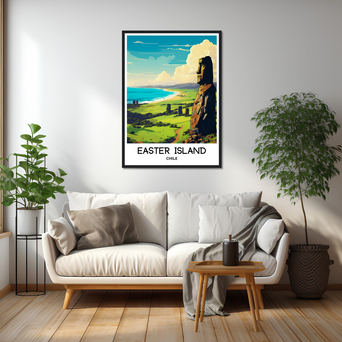 Easter Island Chile Moai Statue Green Coast Overlook Travel Poster - Image 2