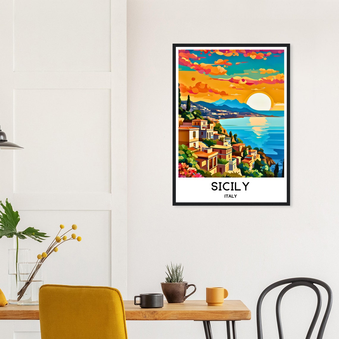 Sicily Italy Seaside Village Daylight Vintage Style Travel Poster - Image 2
