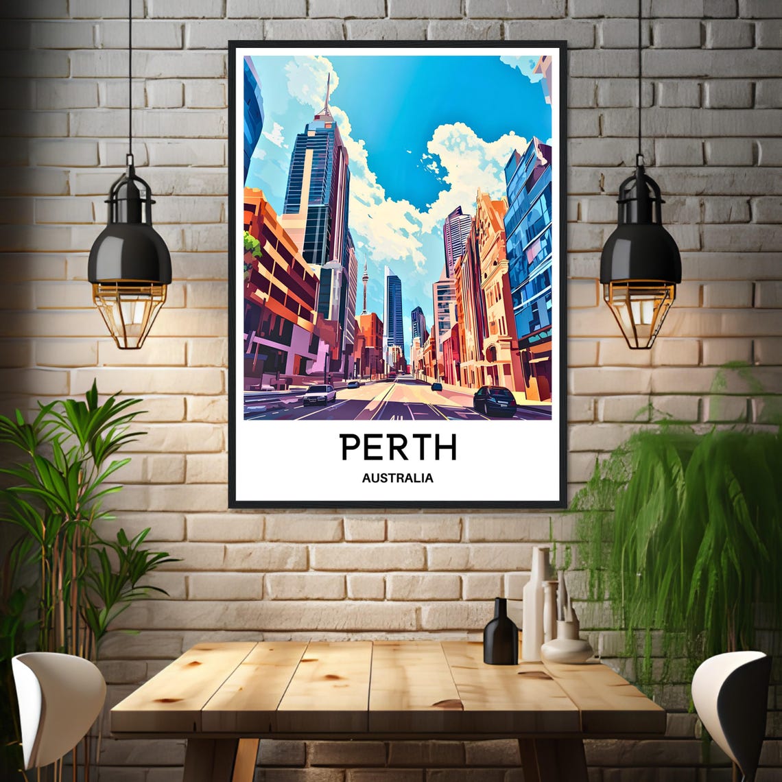 Perth Australia Downtown Street Skyscrapers City Travel Poster - Image 3