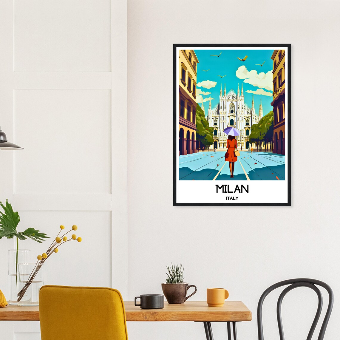 Milan Italy Travel Poster of the Duomo with a Woman Under an Umbrella - Image 3