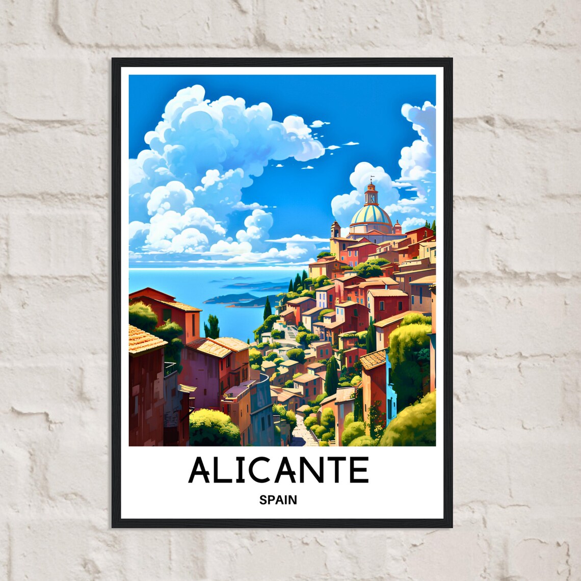 Alicante Spain Hillside Old Town Mediterranean Seaside Travel Poster - Image 2