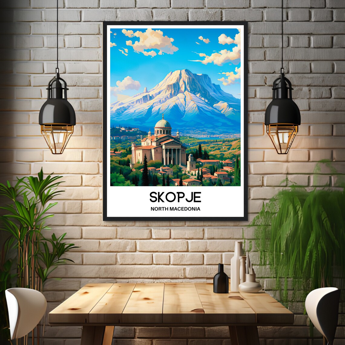 Skopje North Macedonia Cathedral and Mountain Cityscape Travel Poster - Image 3