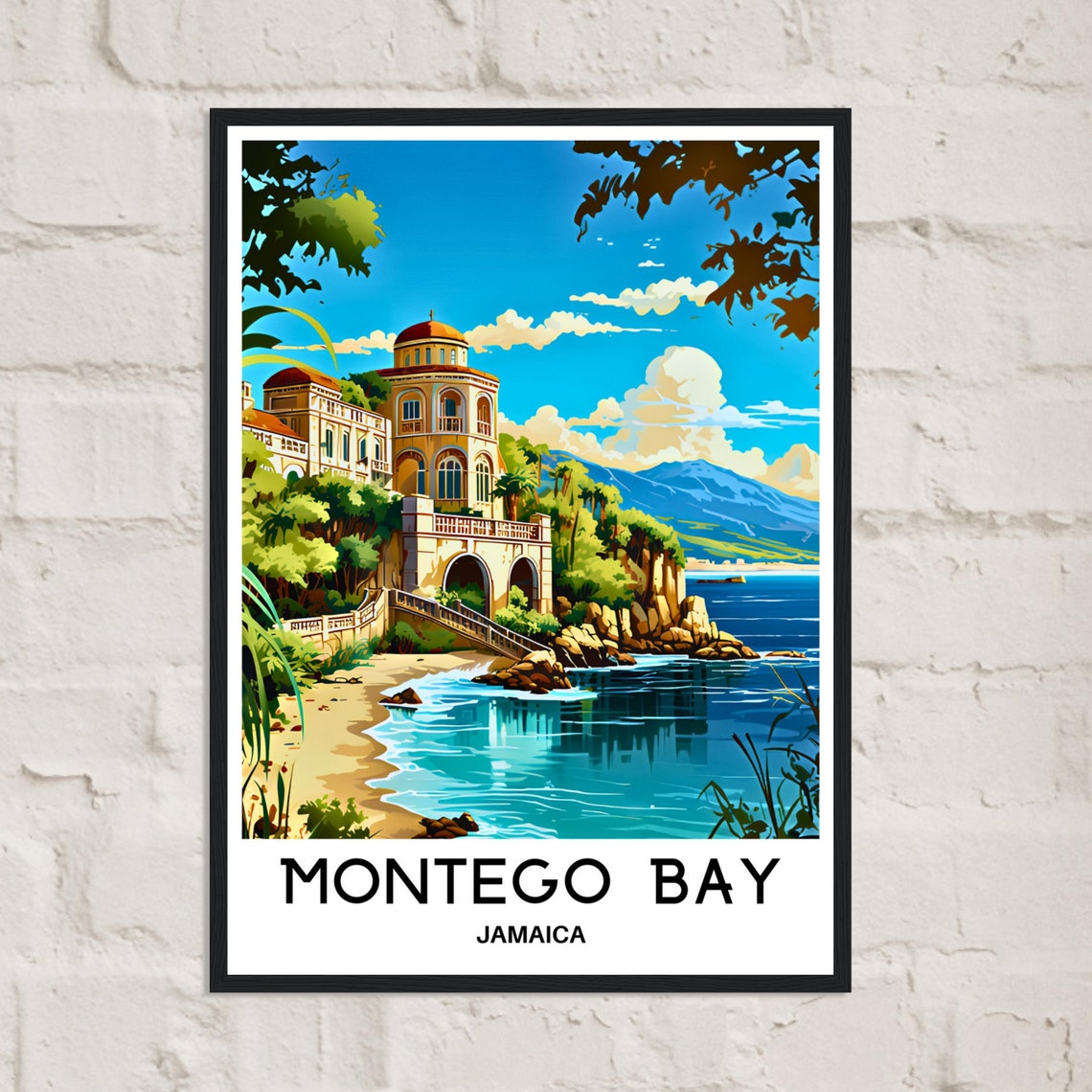 Montego Bay Jamaica Elegant Seaside Villa Above Rocky Shore Poster - Image 2
