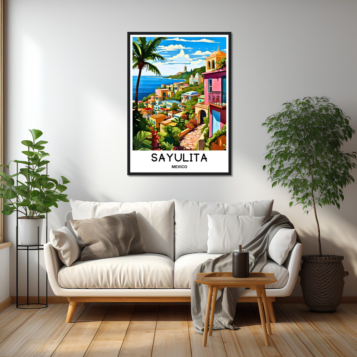 Sayulita Mexico Colorful Hillside Pastel Town Coast Travel Poster - Image 2