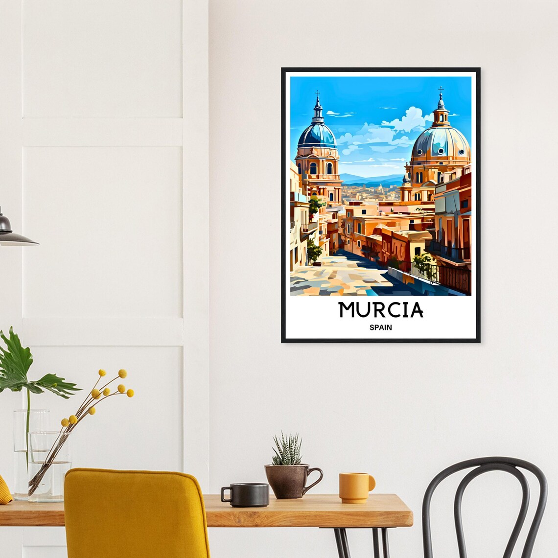 Murcia Spain Cathedral Blue Domes Sunlit Old Street Travel Poster - Image 3