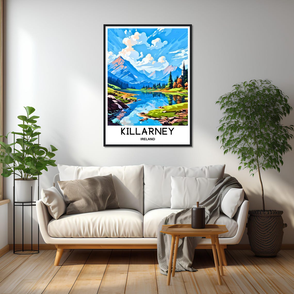 Killarney Ireland Mountain Lake Church Spire Autumn Landscape Poster - Image 2