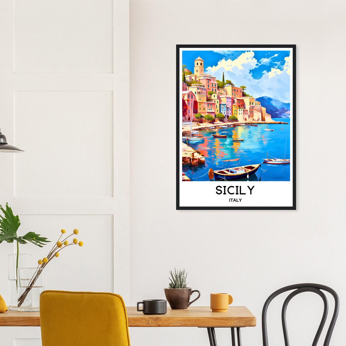 Sicily Italy Colorful Coastal Harbor Town Fishing Boats Travel Poster - Image 3