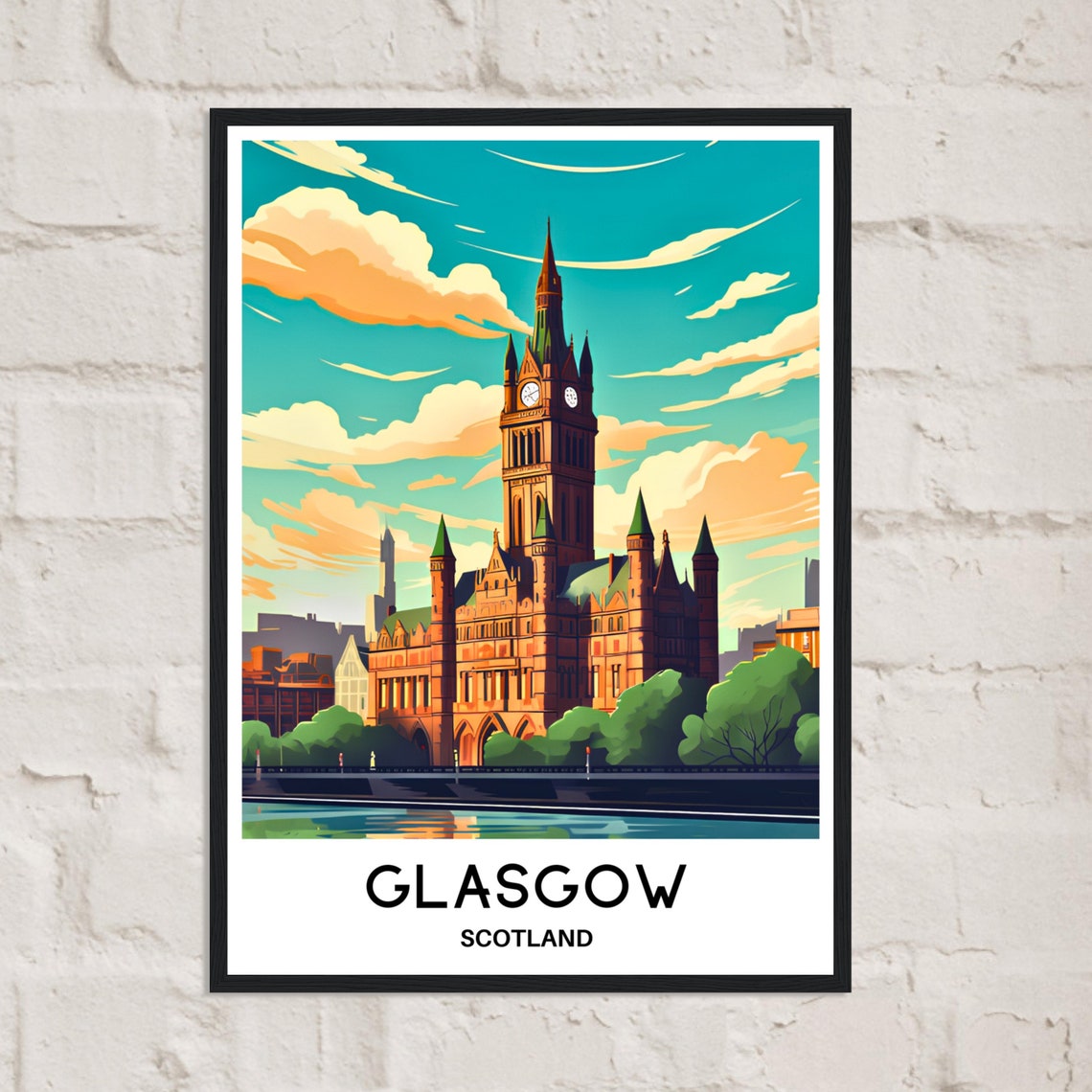 Glasgow Scotland City Chambers Clock Tower River View Poster - Image 2