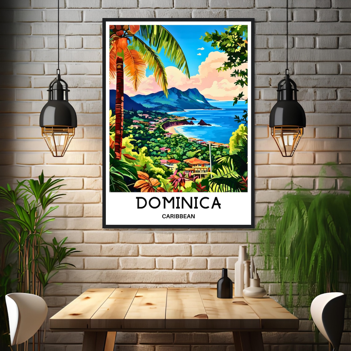 Dominica Caribbean Lush Coastal Town With Swaying Palm Trees Poster - Image 3