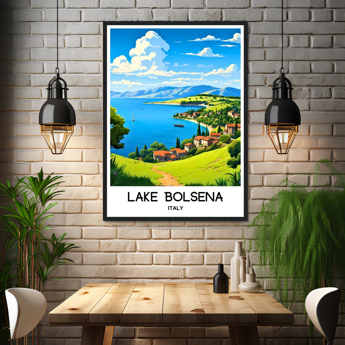 Lake Bolsena Italy Hillside Villages Blue Water Summer Poster - Image 3
