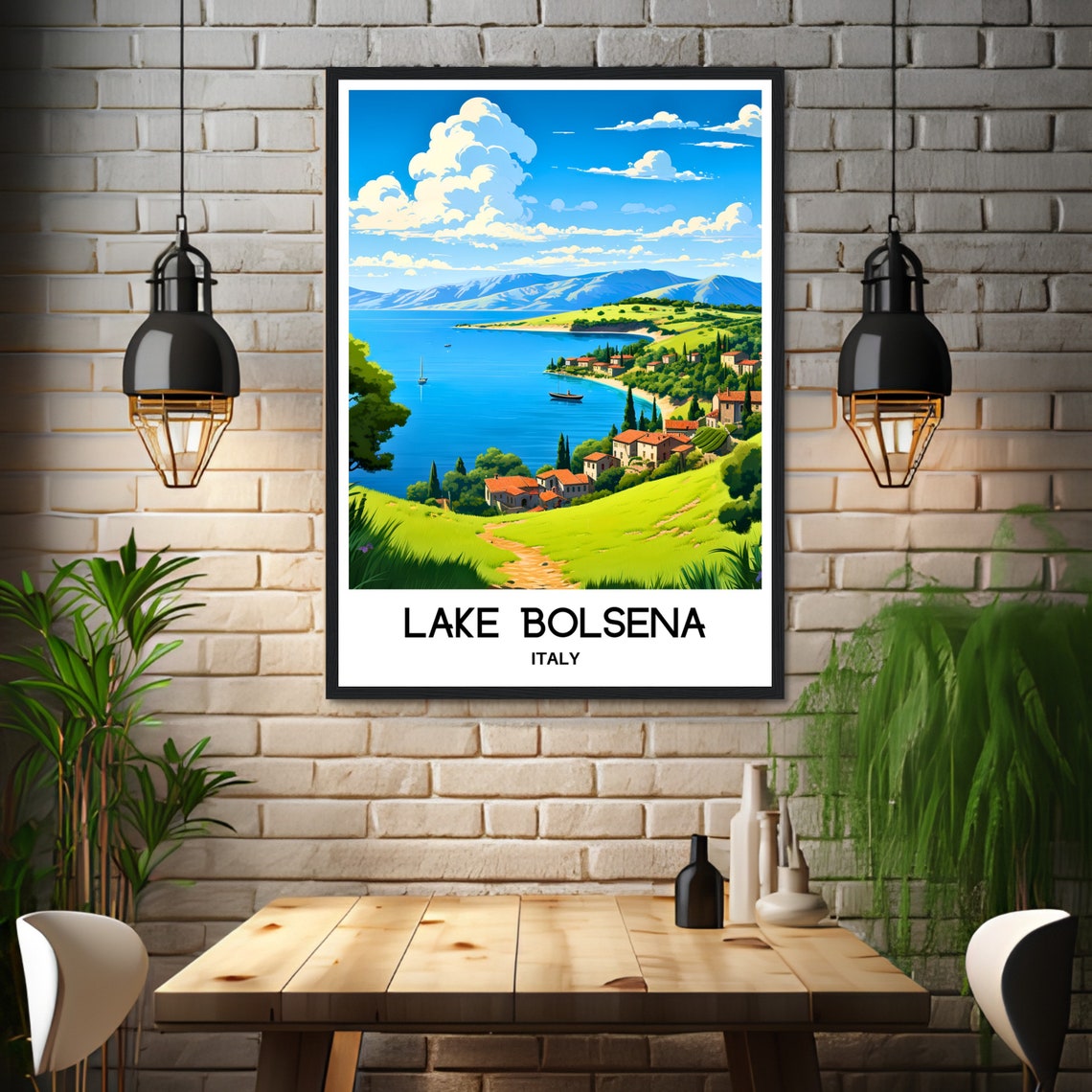 Lake Bolsena Travel Print Lake Bolsena Poster Italian Art Print Italy Lover Gift Italy Wall Hanging Art Home Decor Lake Bolsena Illustration - Image 3