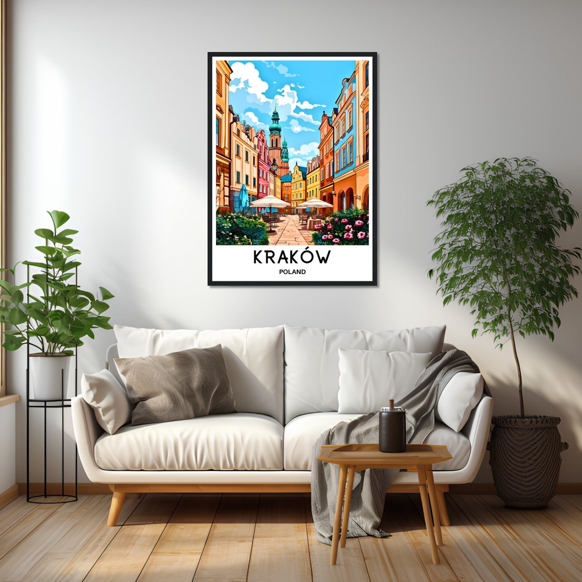 Krakow Poland Old Town Market Square Cafe Umbrellas Spires Poster - Image 2