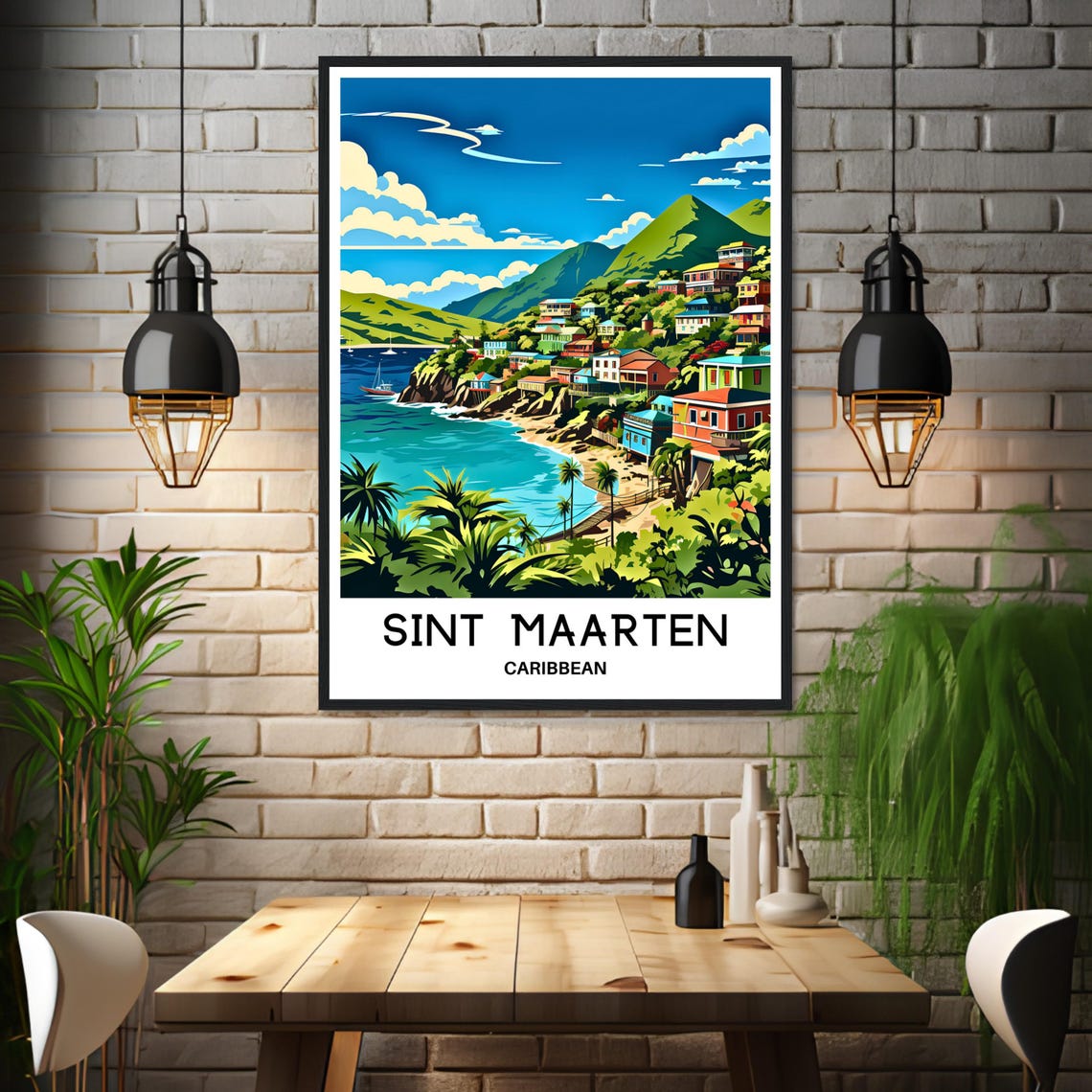 Sint Maarten Caribbean Colorful Coastal Town And Harbor Poster - Image 3
