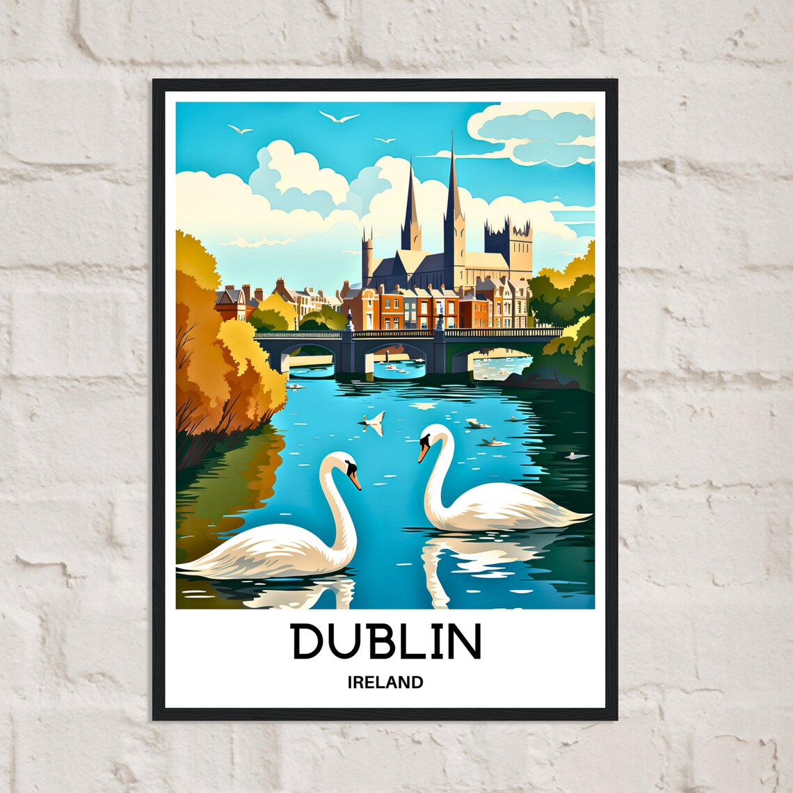 Dublin Ireland River Swans Cathedral View Vintage Travel Poster - Image 3