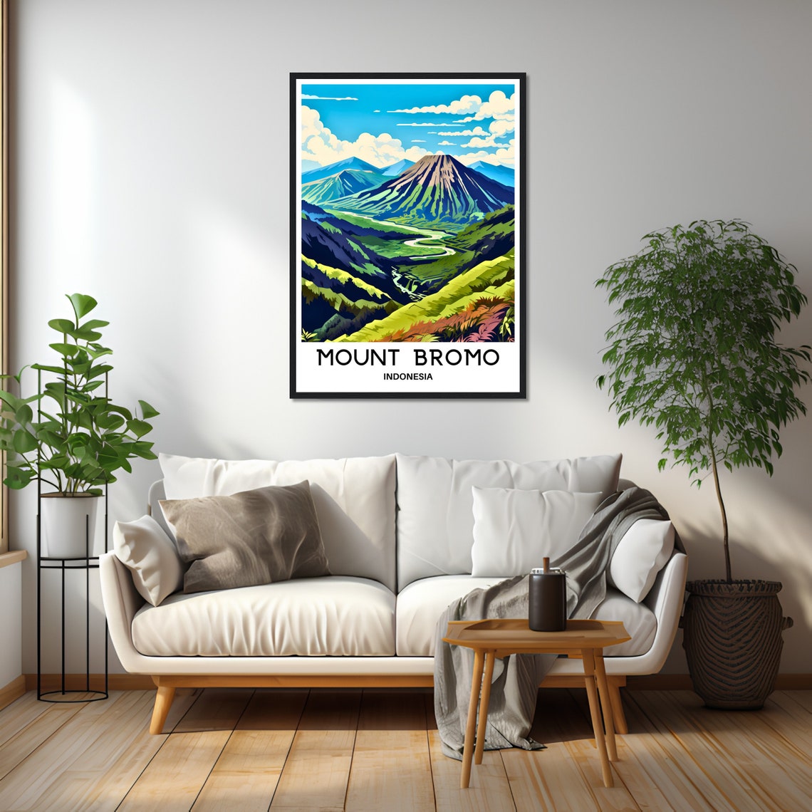 Mount Bromo Volcano Crater Sunrise Over Lush Indonesia Travel Poster - Image 2