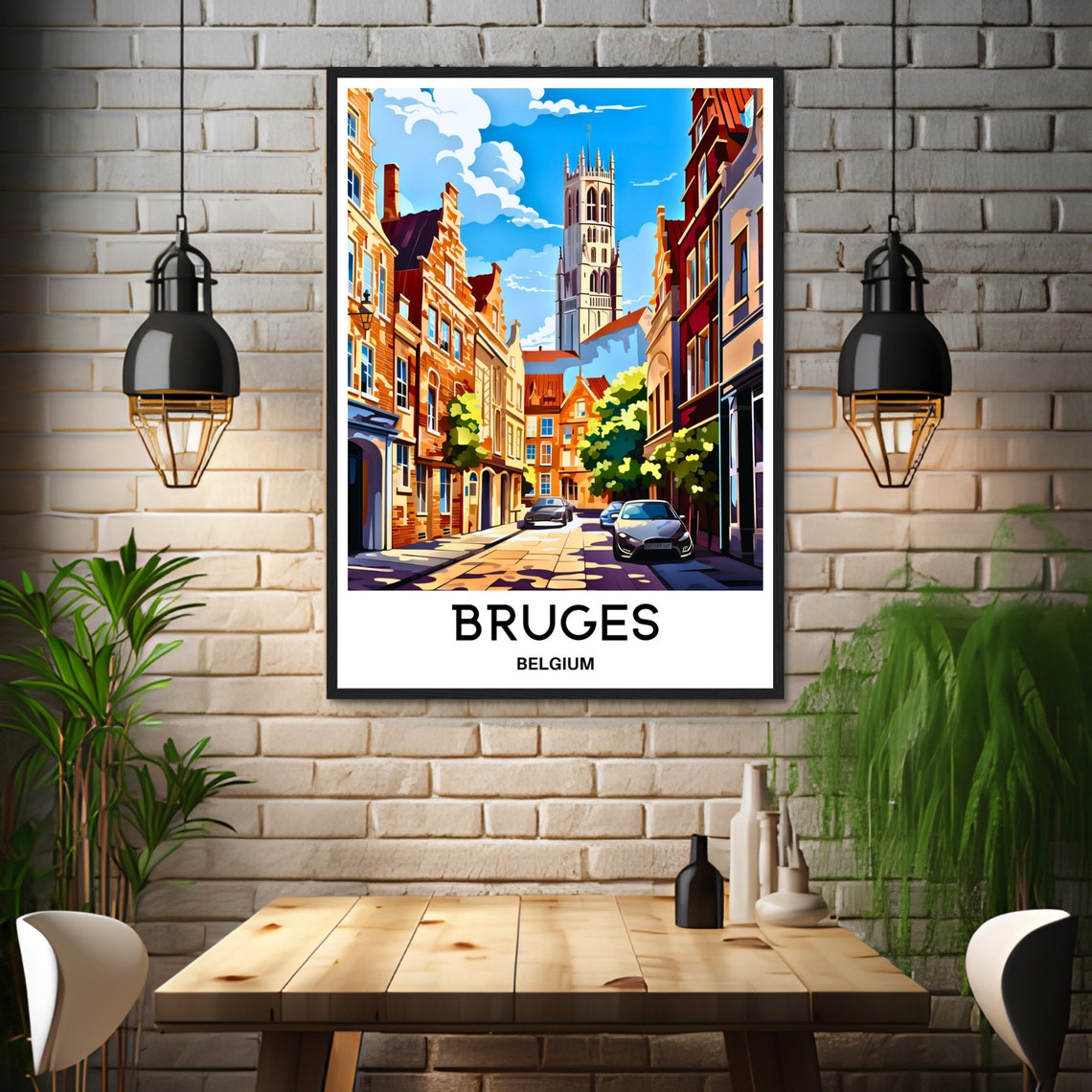 Bruges Belgium Belfry Tower Medieval Street Scene Travel Poster - Image 3