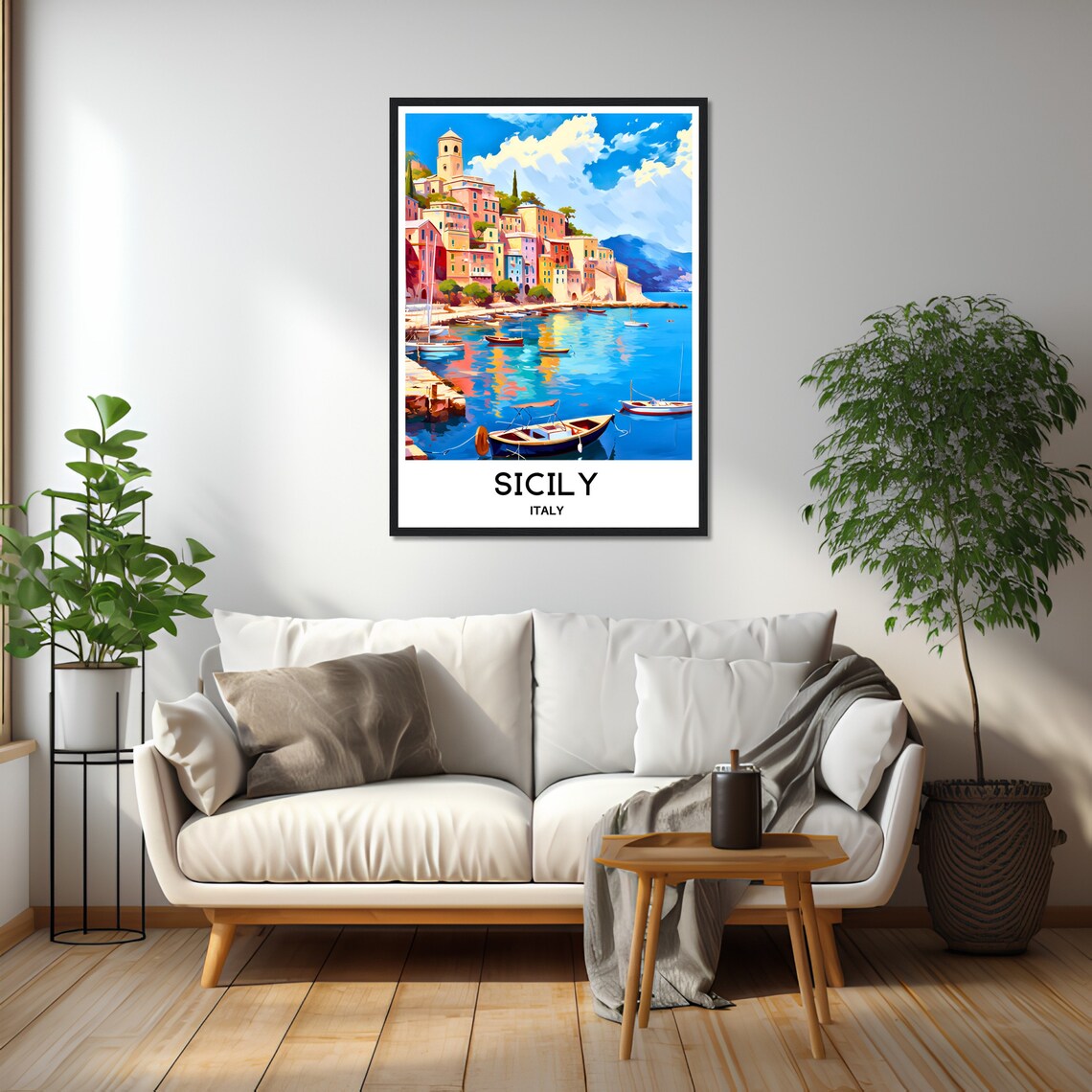 Sicily Italy Colorful Coastal Harbor Town Fishing Boats Travel Poster - Image 2
