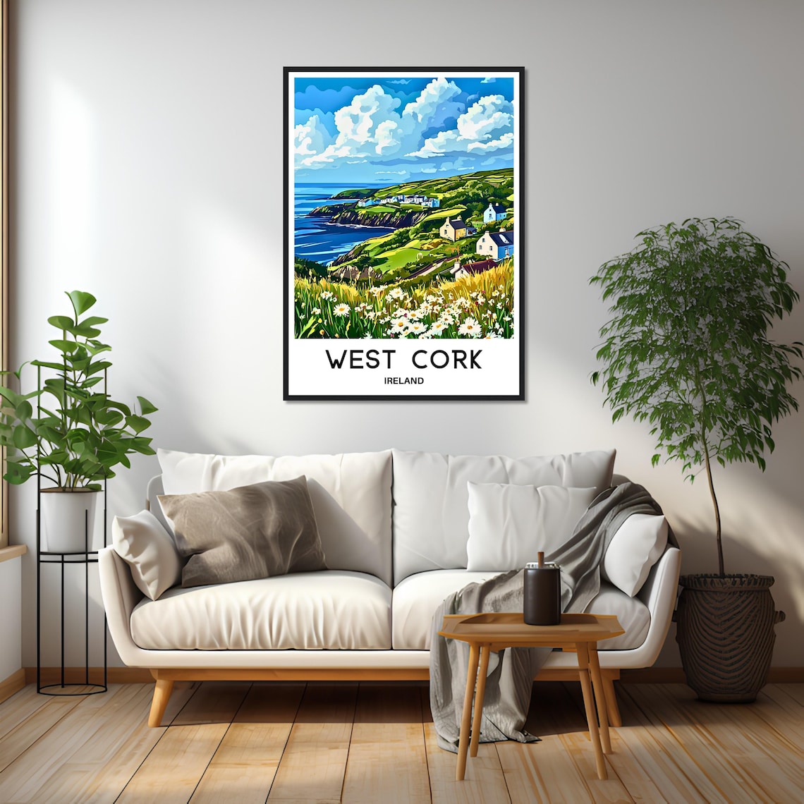 West Cork Ireland Coastal Cliffs Daisy Field Vintage Travel Art Poster - Image 2