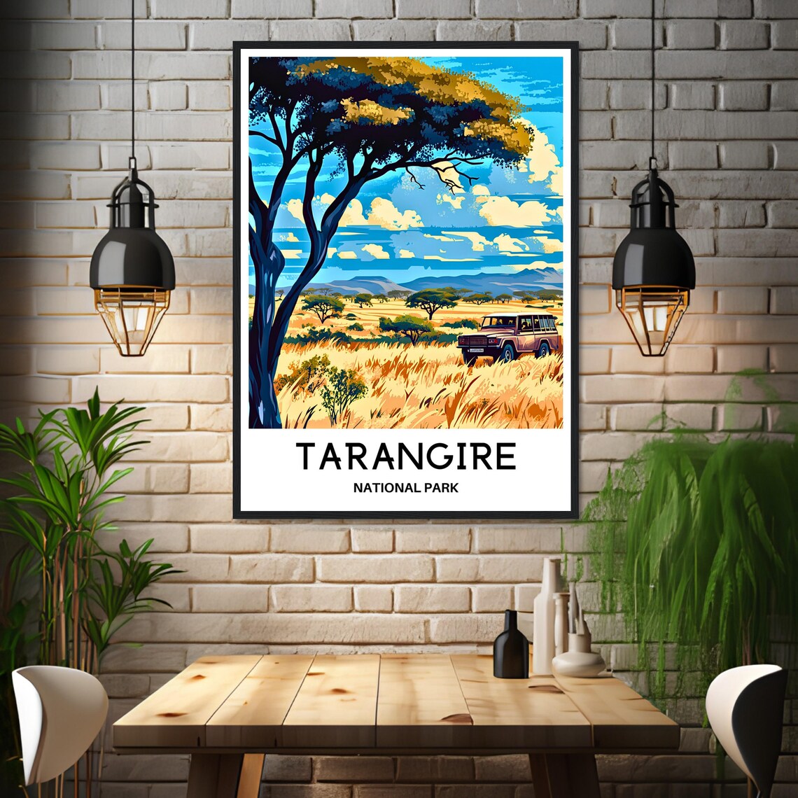 Tarangire National Park Safari Jeep Acacia Savanna Travel Poster - Image 3