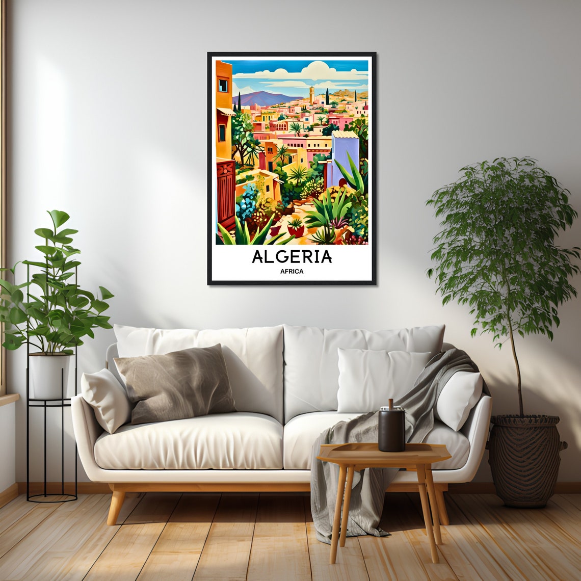 Algeria Colorful Hillside Old Town with Minaret Africa Poster - Image 2