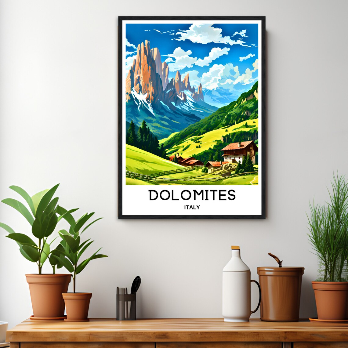 Dolomites Italy Alpine Village Mountain Spires Travel Poster - Image 2