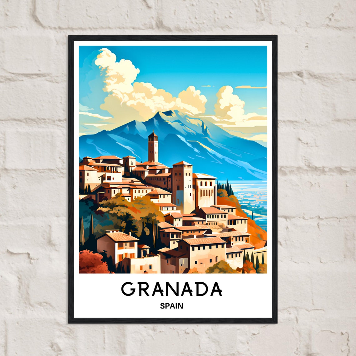 Granada Spain Hilltop Old Town Snowy Mountains View Travel Poster - Image 3